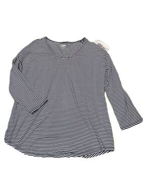 Lands' End Navy and White Striped Long Sleeve Tee